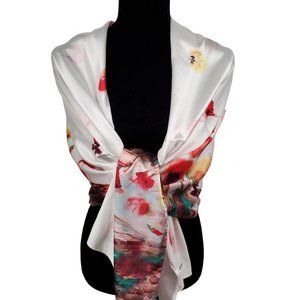 Silk Scarf Wrap Shawl Pink Floral Watercolor Large